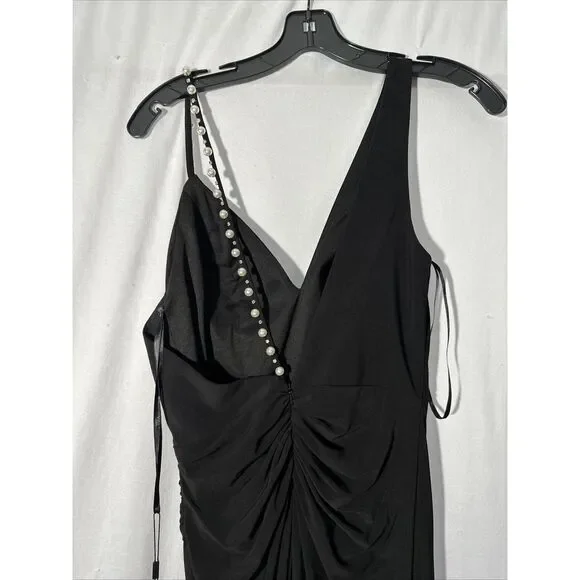 NWT IEENA MAC DUGGAL [ 4 ] 26532 Faux Wrap Rhinestone Strap Gown Black  Q1133